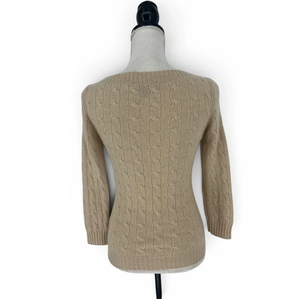 Ralph Lauren Black Label Cashmere Cable Knit Sweater Beige M